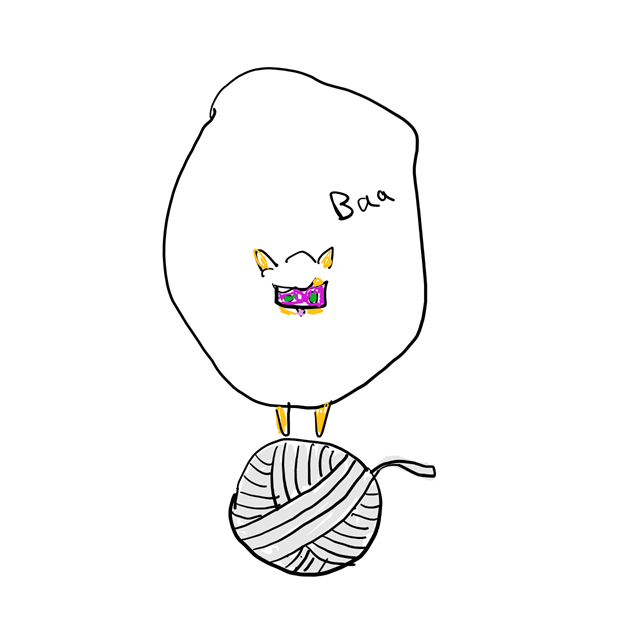 毛糸玉に乗ったmask of Rosaのイラスト